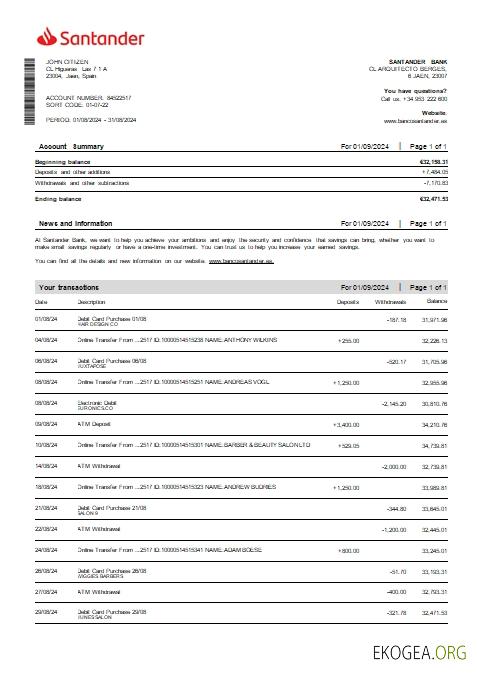 Espagne Santander carte de débit st scr
